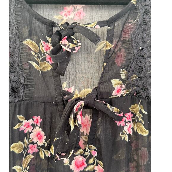 American Eagle Womens S Sheer Flowy Floral Blouse Fairy Grunge Whimsigoth Sultry - Picture 3 of 10